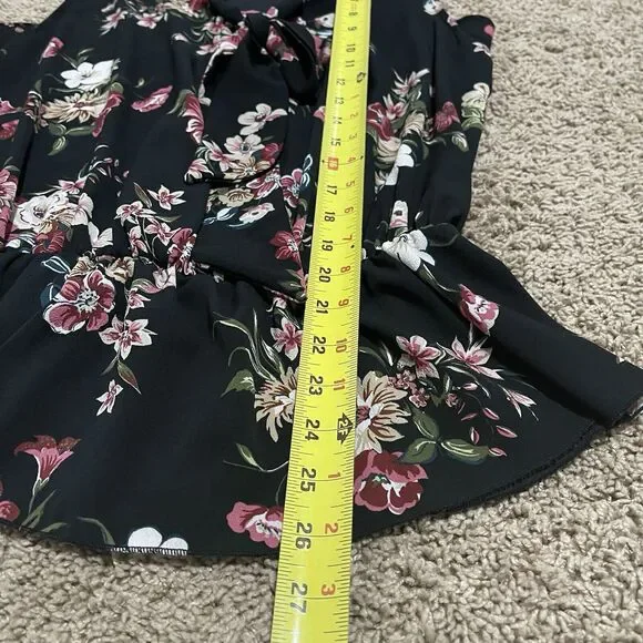 Nuna Lie Blouse Medium Black Marguerite Floral Peplum Mika Style Made in Italy - Picture 7 of 8